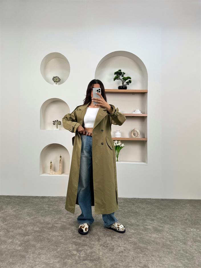 Zaria Haki Kemerli Astarsız Trençkot