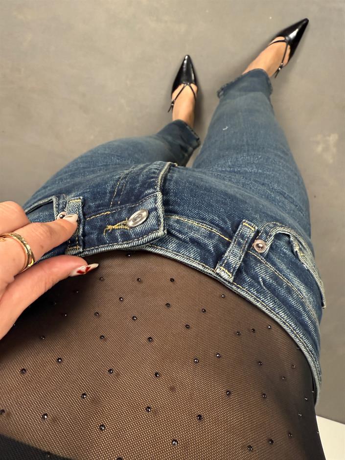 Reyya Siyah Taşlı Transparan Bodysuit 