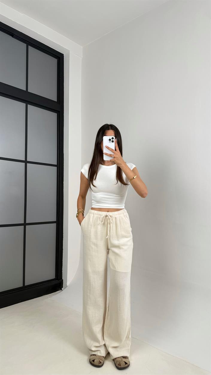 Taş Beli Lastikli Müslin Pantolon Gaus00586