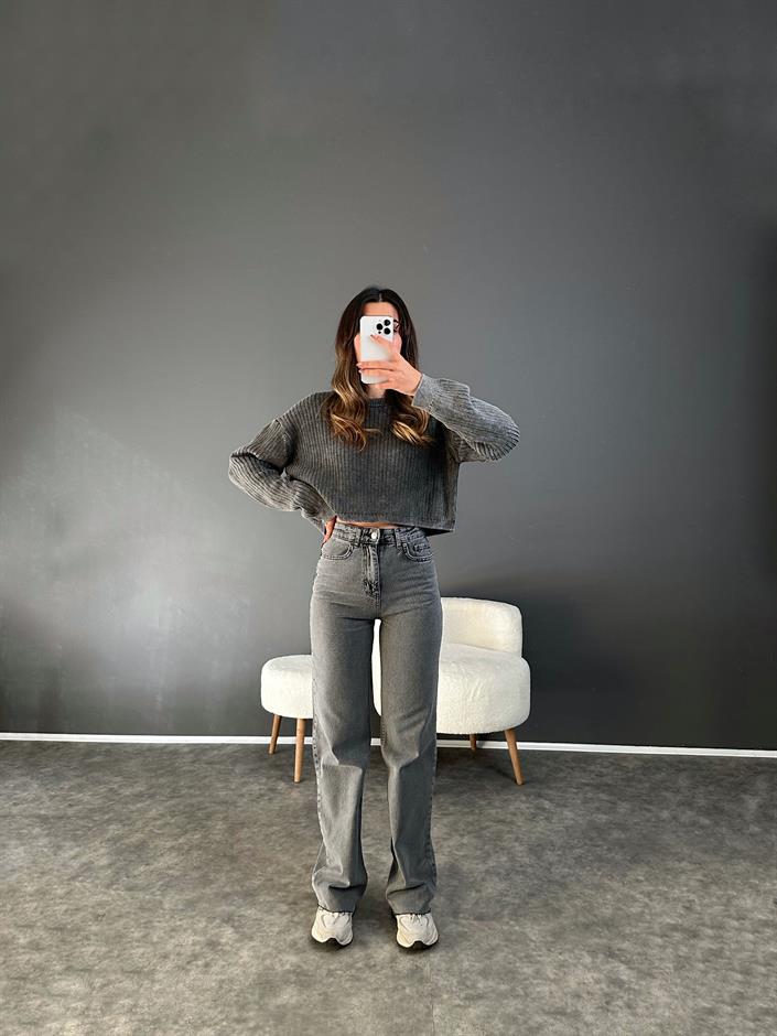 Poe Füme Kesik Paça Straight Leg Jean