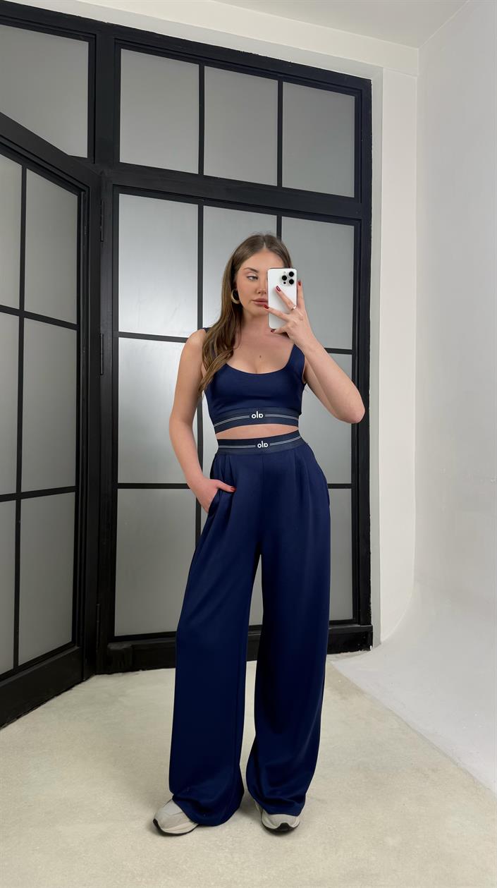 Lacivert Crop Pantolon İkili Muadil Takım GAUS-01254