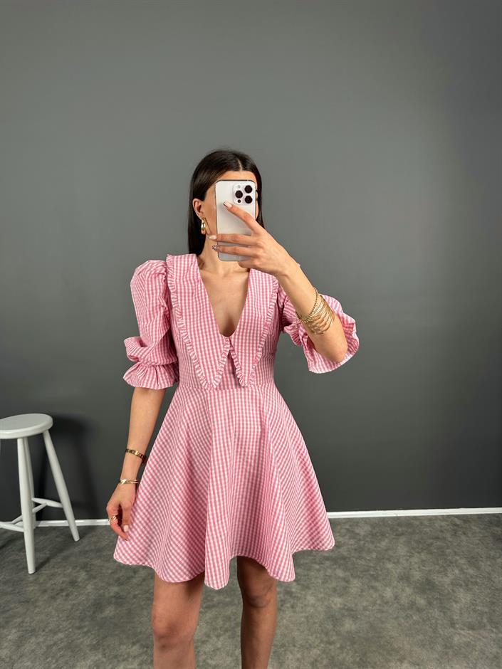 Vintage Pembe Pötikare Elbise 