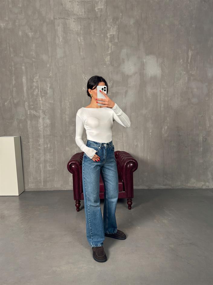 Pooki Mavi Yıkamalı Wide Leg ZR Jean