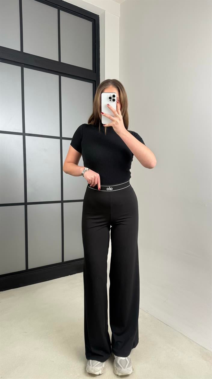 Siyah Beli Lastikli Bol Paça Muadil Tayt GAUS-01004