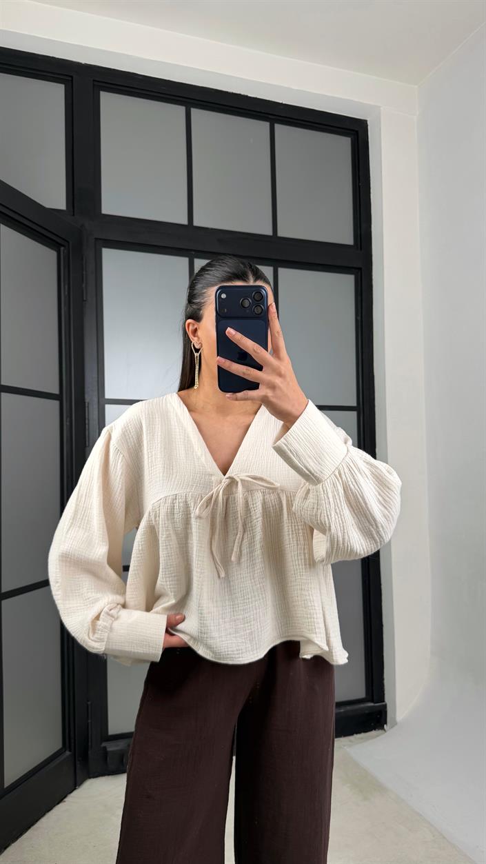 Ekru Müslin Bluz GAUS-01368