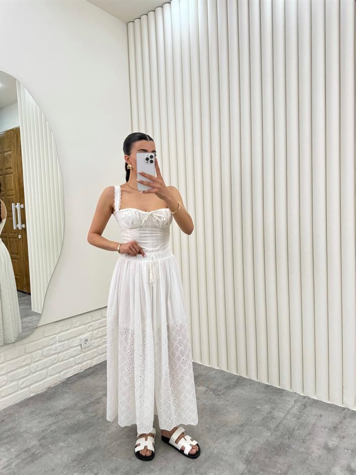 Beyaz Astarlı Beli Lastikli Fisto Etek Gaus00284