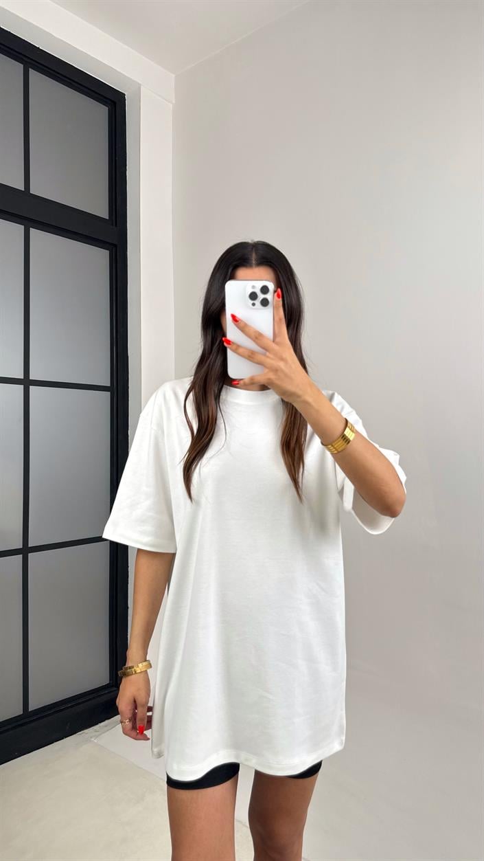 Beyaz Düz Basic Tshirt Gaus-0036