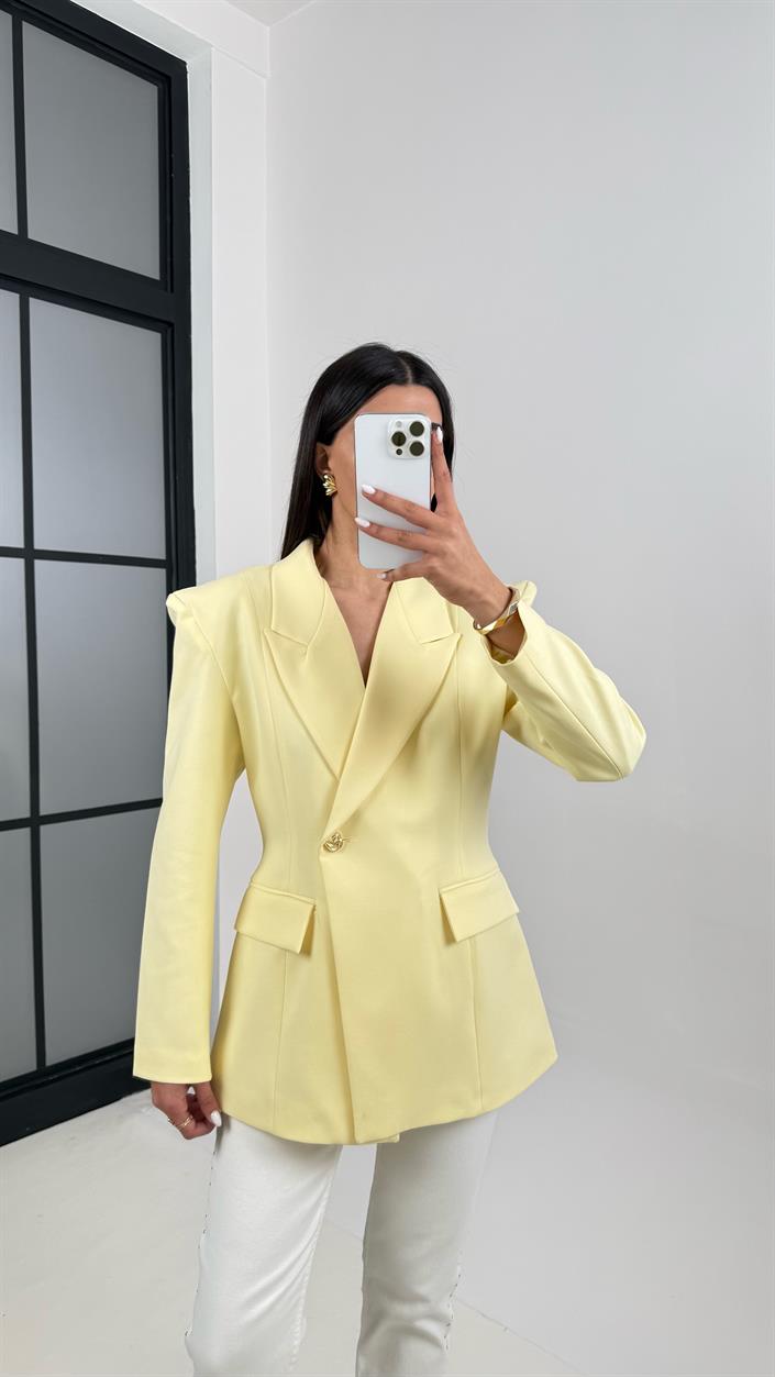 Sarı Astarlı Vatkalı Cep Detaylı Blazer Ceket Gaus00378