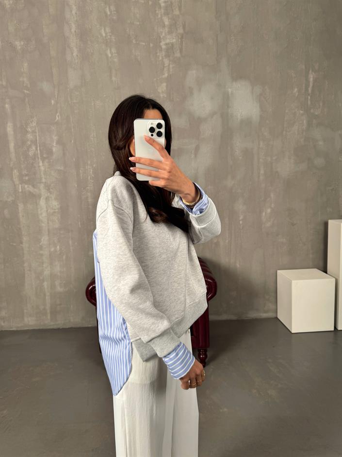 Jona Gri Gömlek Detaylı Sweat