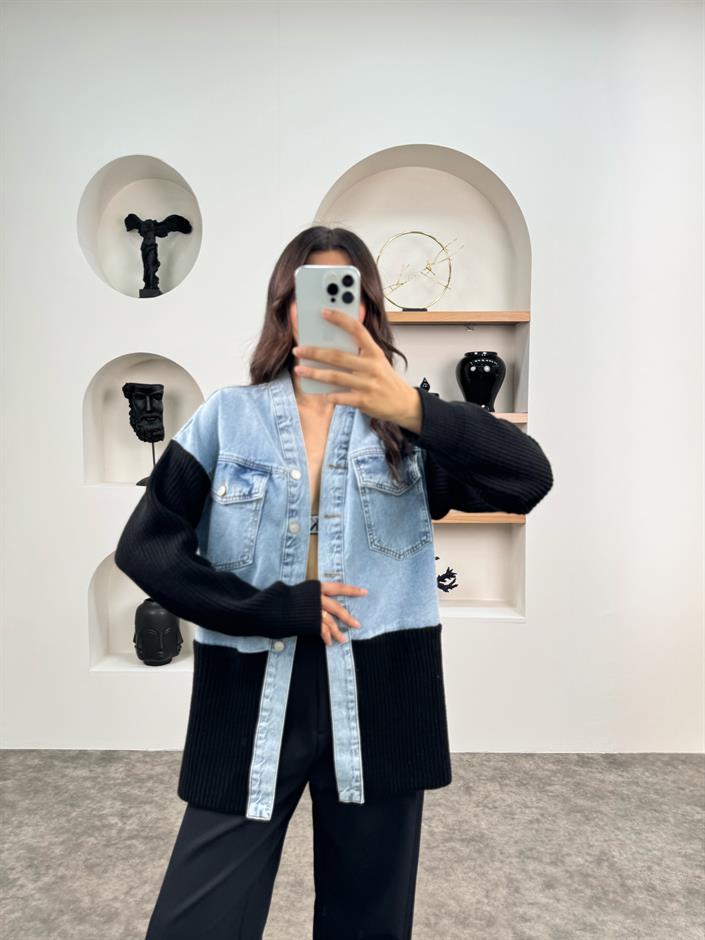 RC Triko ve Denim Karışımlı Tasarım Kot Ceket