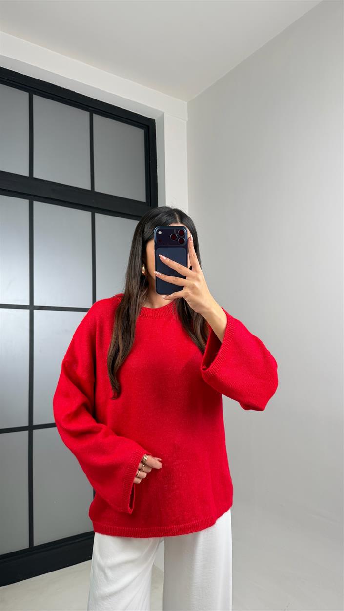 Kırmızı Bisiklet Yaka Pinterest Triko Kazak GAUS-00868