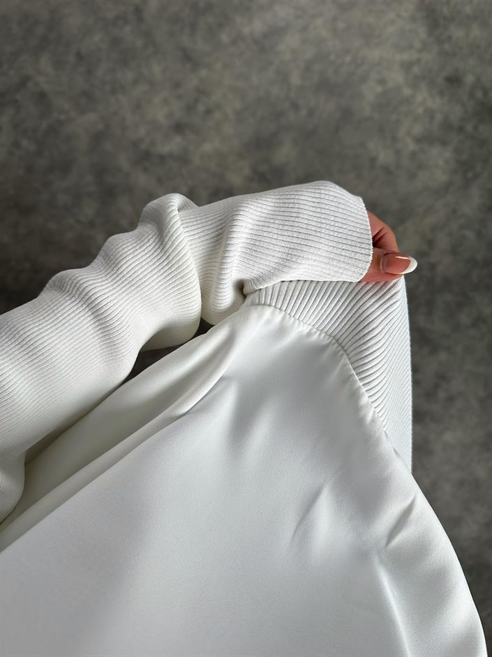 Beyaz Çelik Örme Triko Sweat