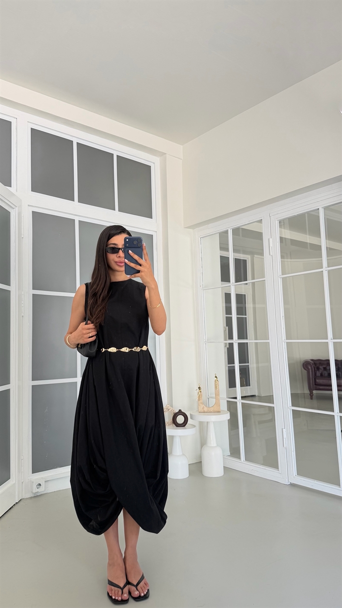 Siyah Muadil Astarlı Balon Elbise GAUS-01805