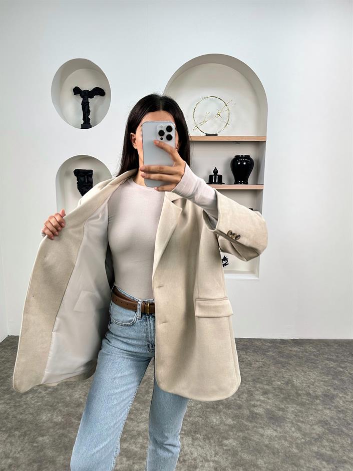 Taila Taş Astarlı Kemerli Süet Blazer Ceket