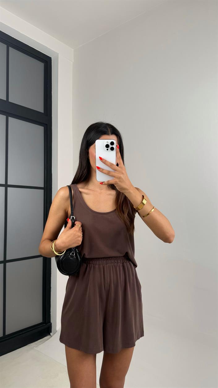 Kahve Atlet Şort Basic Modal Takım GAUS-0013
