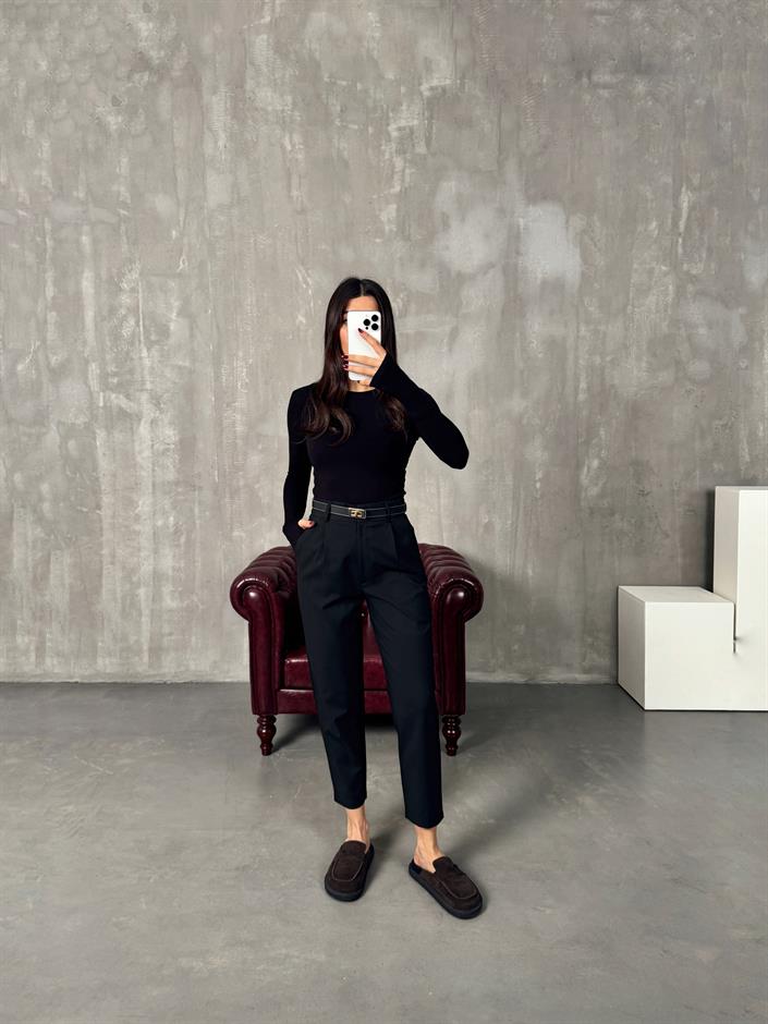 Nora Siyah Kumaş Pantolon