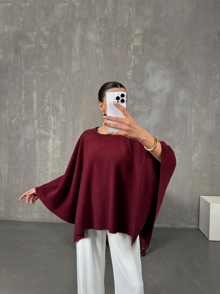 Bernis Bordo Yumuşak Triko Panço