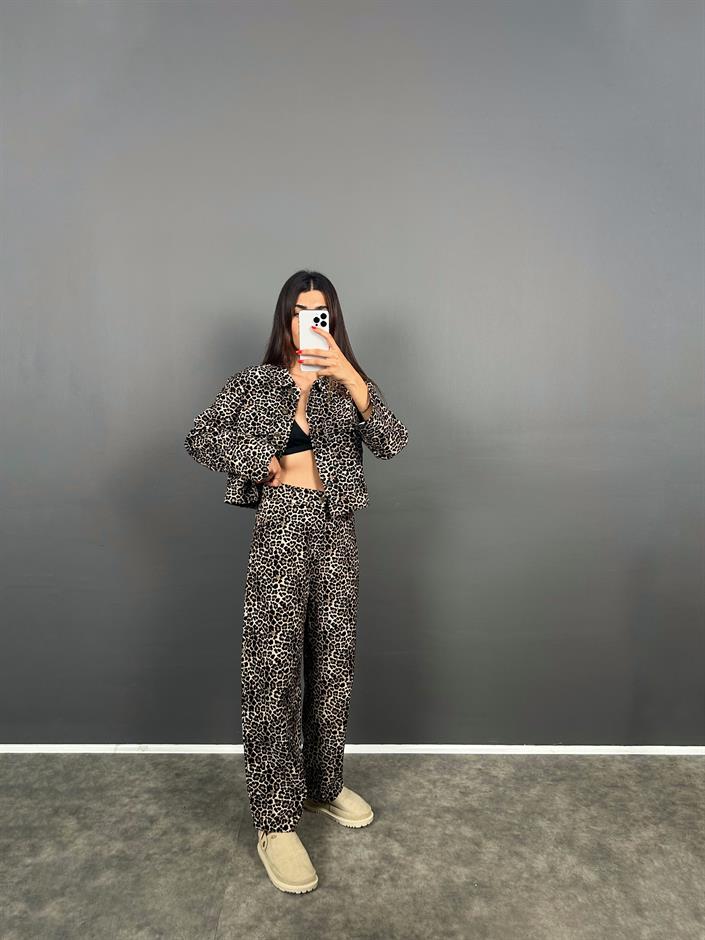 ZR Model Leopar Desenli Ceket Pantolon İkili Takım