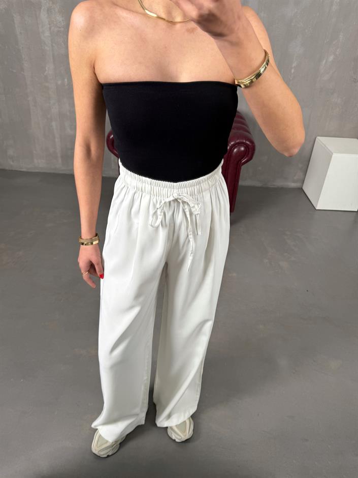 Setra Beyaz Beli Lastikli Tensel Kumaş Pantolon