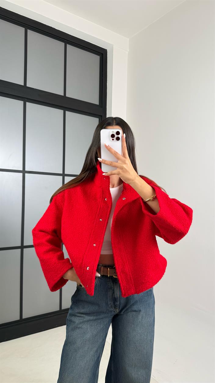 Kırmızı Cute MD Model Buklet Çıtçıt Düğmeli Ceket GAUS-00521
