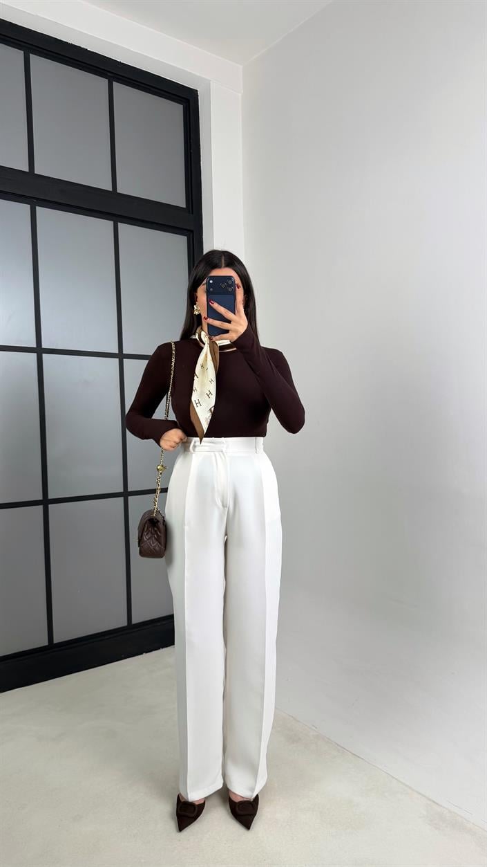 Beyaz Cep Detaylı Palazzo Pantolon GAUS-00803