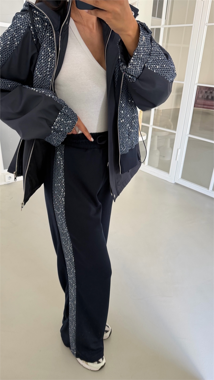Lacivert Pullu Beli Lastikli Ceket Pantolon Paraşüt Detaylı Modal Takım GAUS-02048
