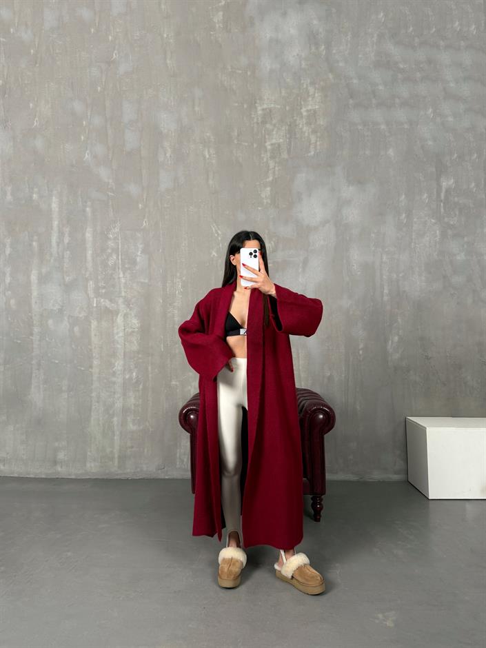 Algis Bordo Oversize Uzun Hırka