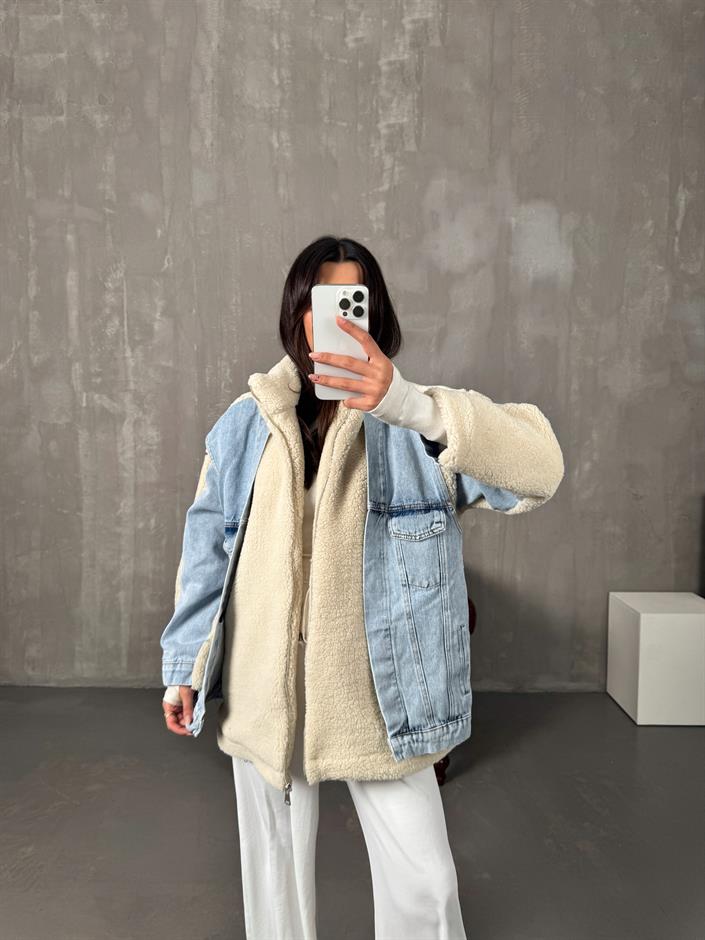 Frame Taş Denim Detaylı Peluş Ceket