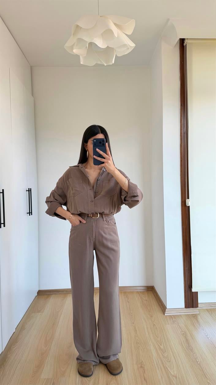 Vizon Beli Lastikli Tencel Denim Tulum GAUS-01394