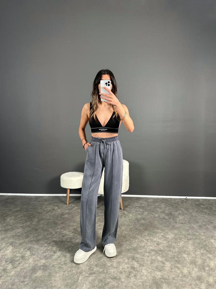 MD Gri Tensel Dokulu Beli Lastikli Pantolon