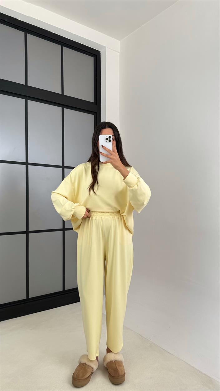 Sarı Uzun Kol Kazak Beli Lastikli Pantolon İkili Modal Kumaş Takım GAUS-00135