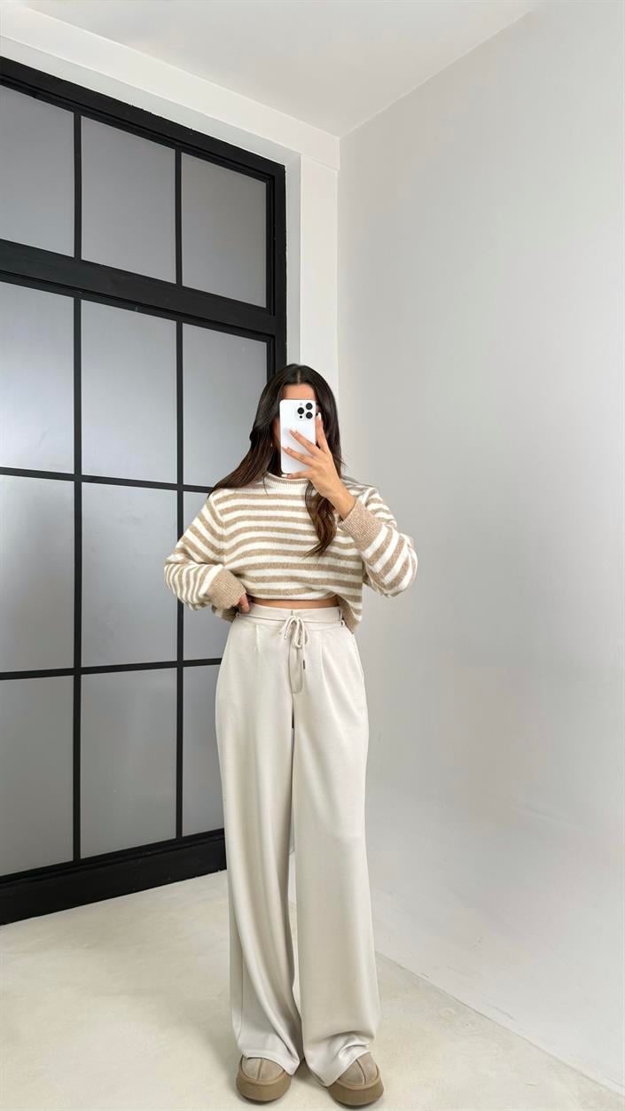 Taş Kuşaklı Cepli Modal Kumaş Pantolon GAUS-00539