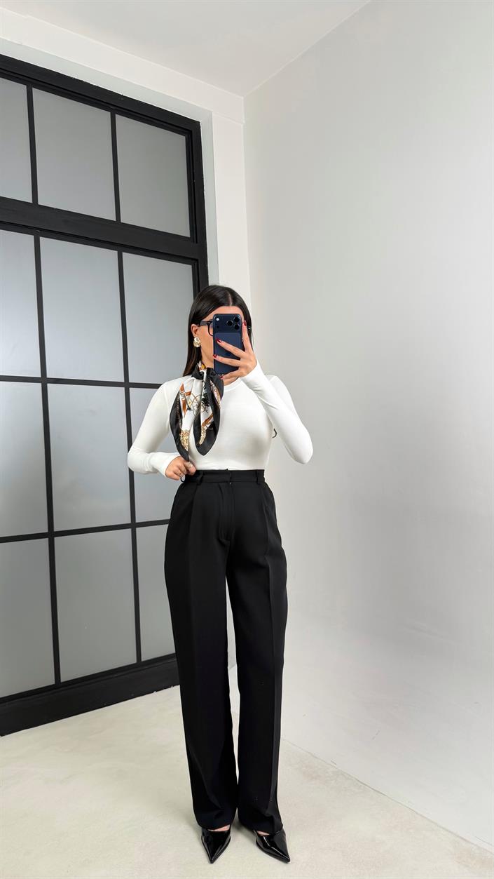 Siyah Cep Detaylı Palazzo Pantolon GAUS-00803