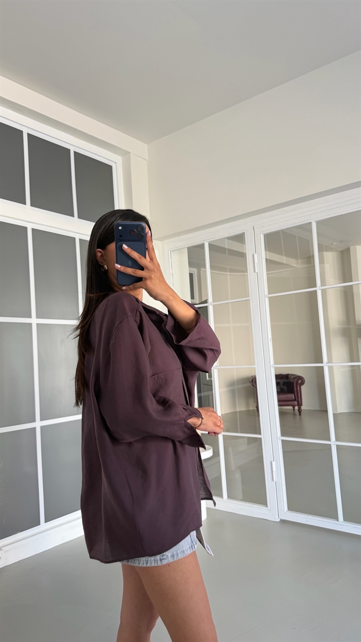 Mürdüm Oversize Tencel Gömlek GAUS-01698