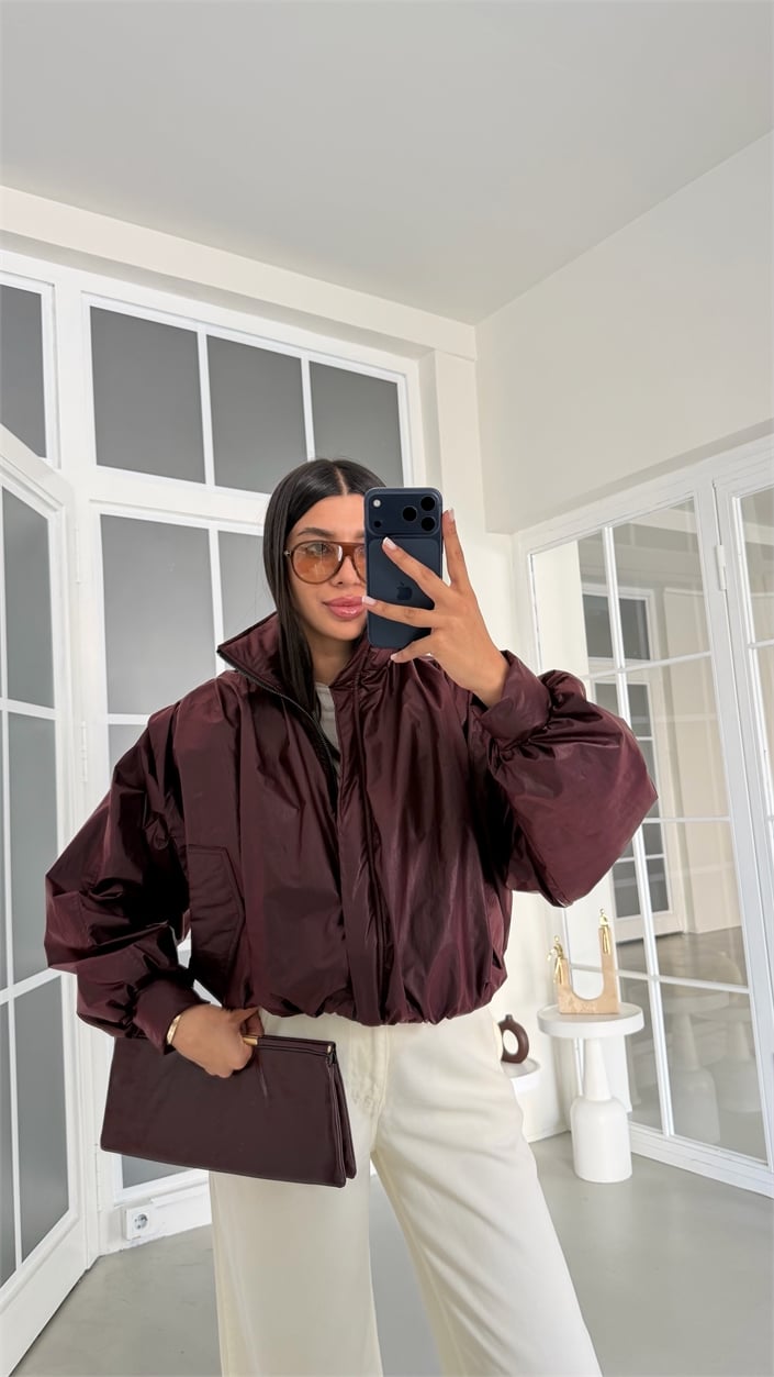 Mürdüm Astarlı Paraşüt Kumaş Mont GAUS-02062
