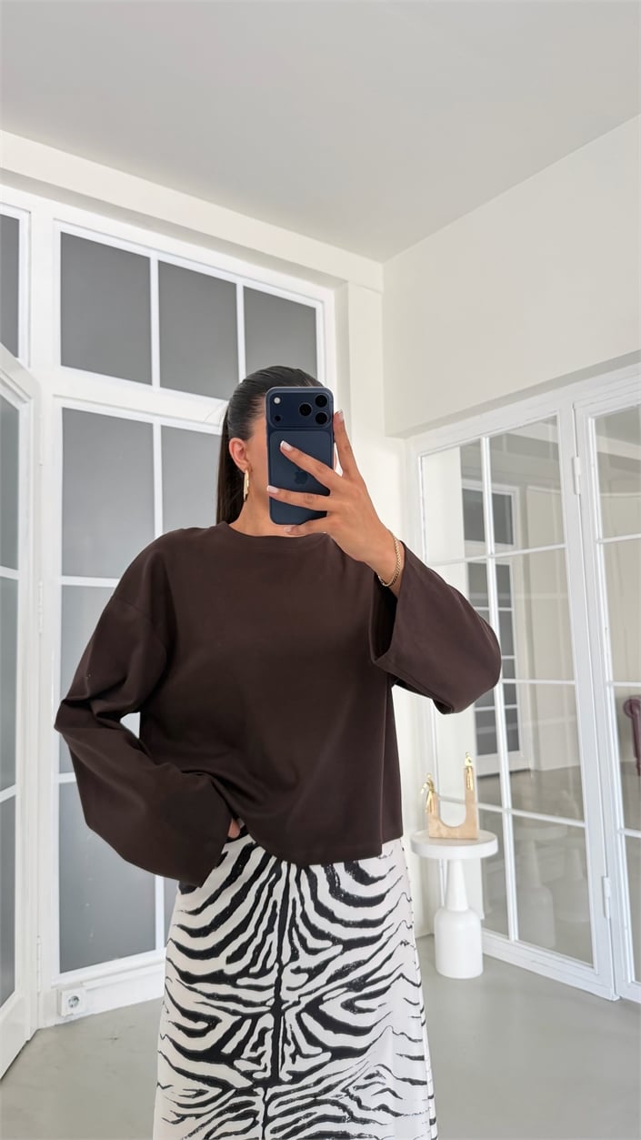 Kahve İspanyol Kol Basic Bluz GAUS-02108