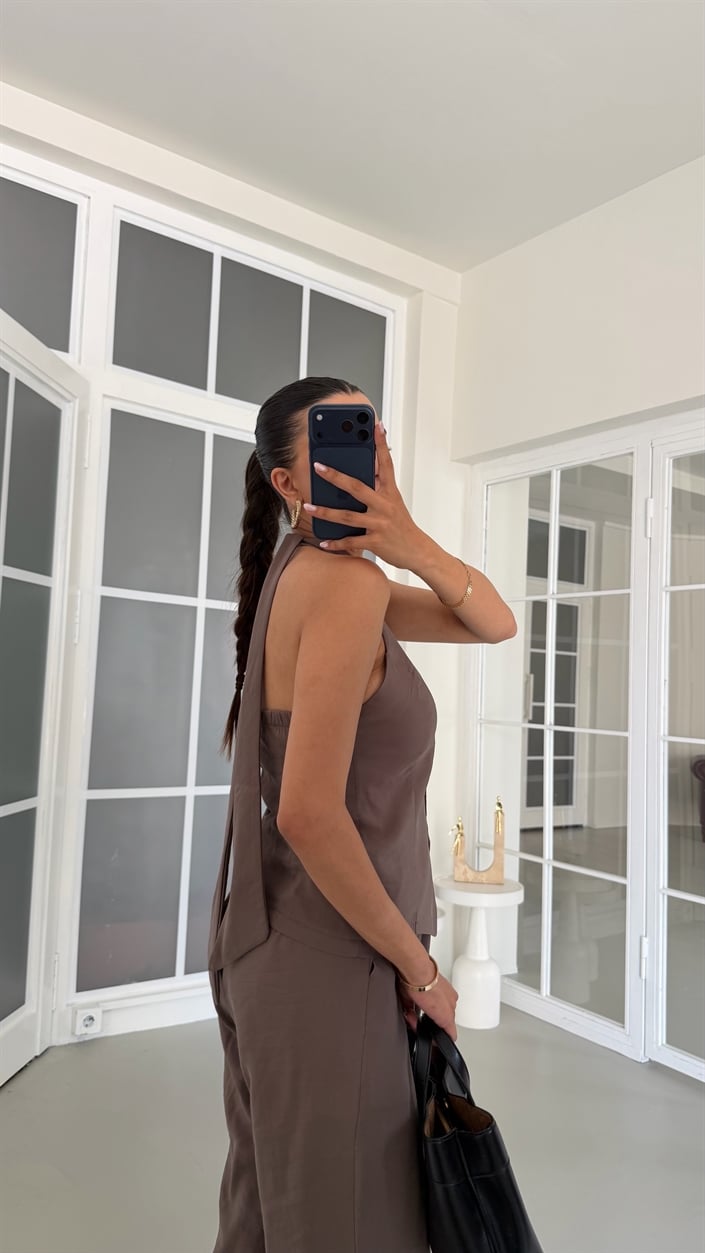 Vizon Halter Yaka Yelek Beli Lastikli Pantolon Muadil Takım GAUS-01770