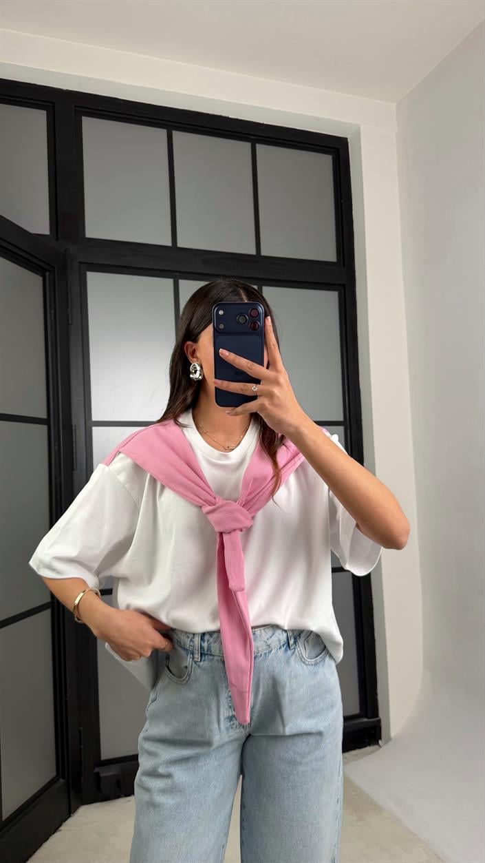 Pembe Şal Detaylı Basic Tshirt GAUS-01192