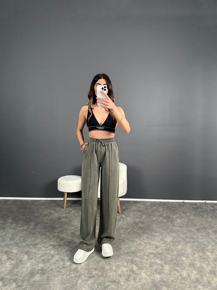 MD Haki Tensel Dokulu Beli Lastikli Pantolon