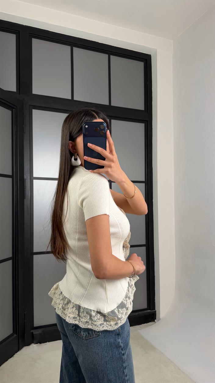 Krem Dantel Detaylı Triko Hırka GAUS-01382