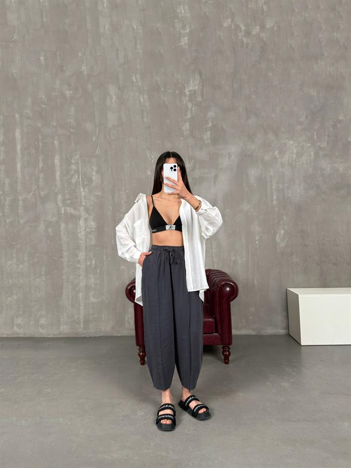 Orfi Antrasit Çımalı Tensel Şalvar Pantolon