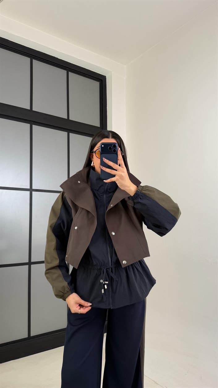 Acı Kahve Beli Lastikli Paraşüt Detaylı Ceket Pantolon Takım GAUS-01077