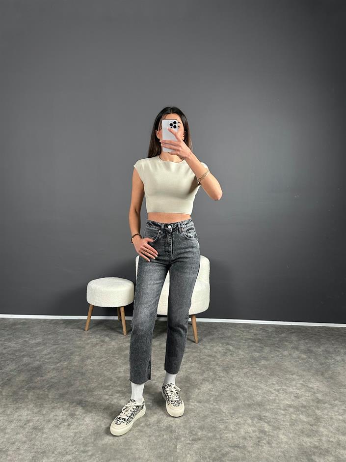 ZR Füme Kesik Paça High Waist Jean