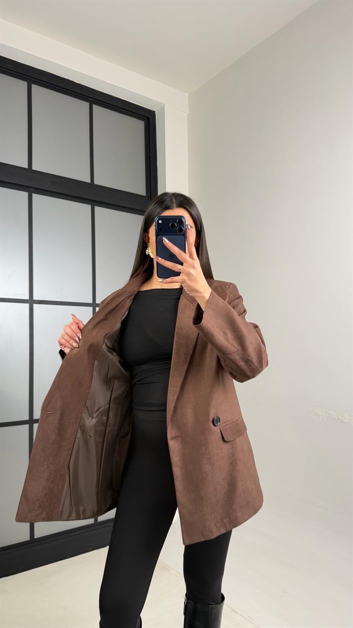 Kahve Astarlı Vatkalı Blazer Süet Ceket GAUS-01104