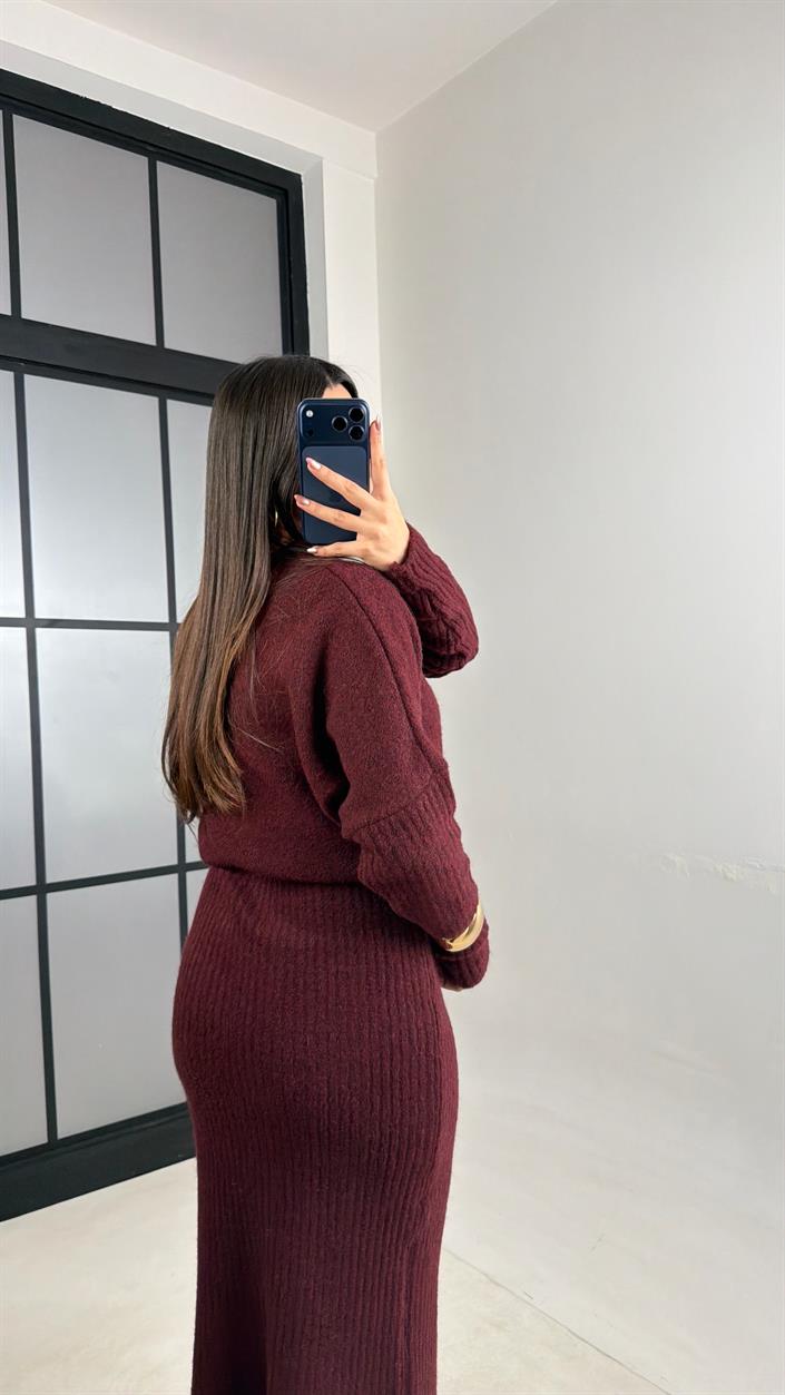 Bordo Maxi Boy Triko Elbise GAUS-01083