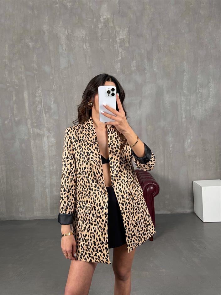 Liyora Leopar Desenli Astarlı Blazer Ceket