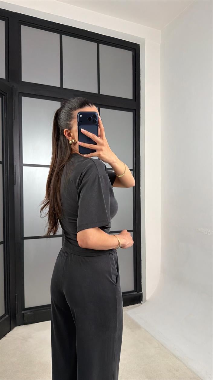 Siyah Bluz Beli Lastikli Pantolon Modal Muadil Takım GAUS-01547