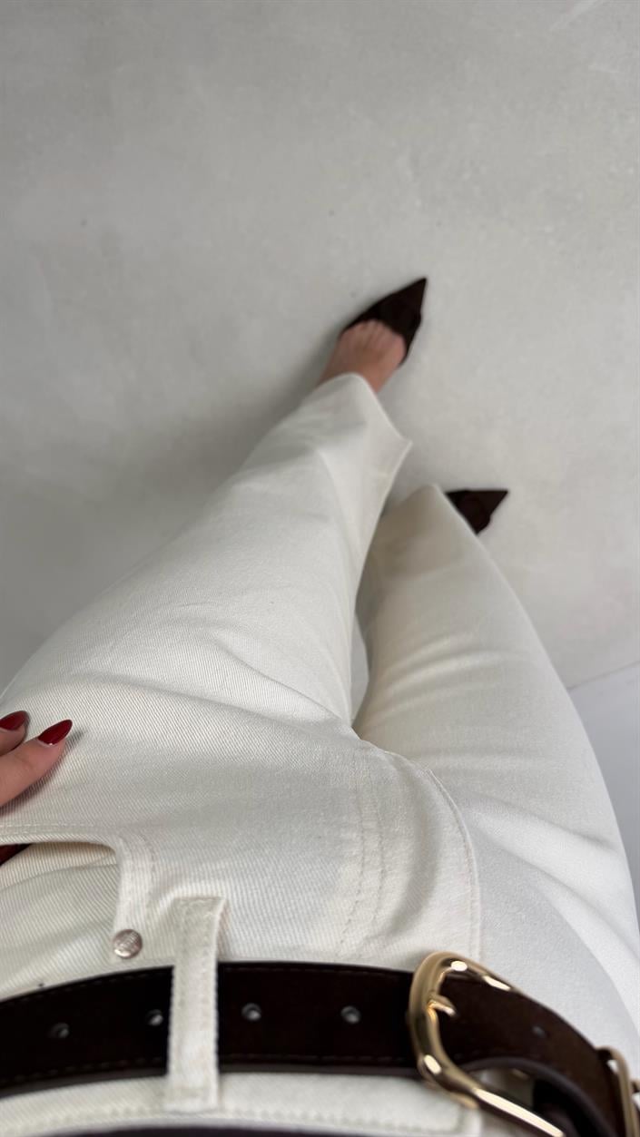 Krem Kemerli Kesik Paça Jean GAUS-00746