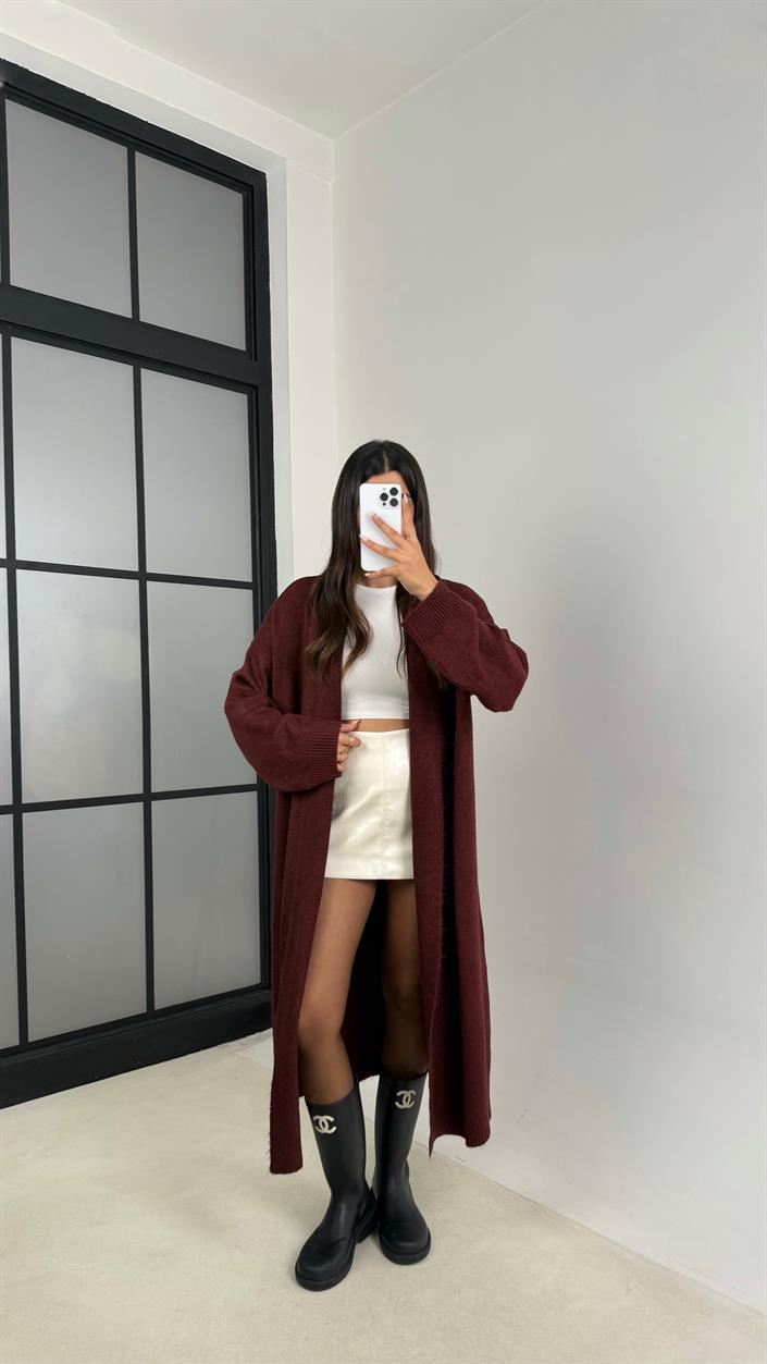 Bordo Uzun Premium Triko Hırka GAUS-00116