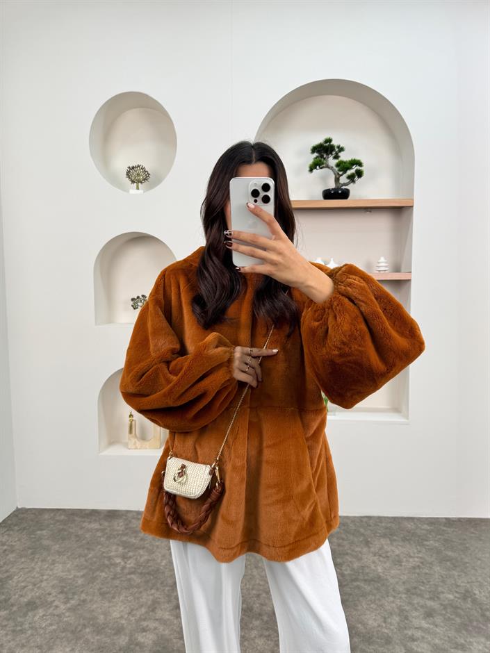 MD Camel Peluş Oversize Kapüşonlu Sweatshirt